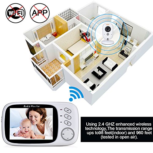 FITNATE Video Baby Monitor with 3.4inch LCD Display Wireless Digital Camera Night Vision Temperature Monitoring 2 Way Talkback System, Built-in 8 Remote Lullabies Long Range and High Capacity Battery - Thumbnail 5