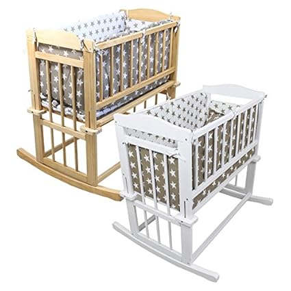 Bébé Berceau pas cher 40 x 80 cm + tour de lit et linge de lit - Mode bascule ou roulette - Bois naturel - Norme NF EN1130 -1 et 2