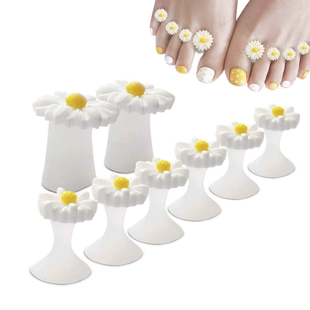 Toe Separators, Silicone Daisy Flower Toe Spacers Toe Stretchers for Nail Polish Nail Art Pedicure Tools, Silicone Spacers Dividers for Nail Polish Nail Art DIY Pedicure Tool 8 pcs (White)