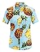 JEETOO Men's Pineapple Floral Short Sleeve Hawaiian Aloha Shirt, Blue, Large