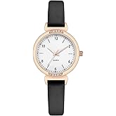 NUOVO Women's Watch - Black & White Diamond Watch with Arabic Numerals, Waterproof & Casual Style, Leather Strap