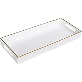 MAONAME White Vanity Tray, Plastic Decorative Tray, Rectangular Trays with Handles, Narrow Bathroom Trays for Toilet Tank, 13.8" X 6" X 1.57"