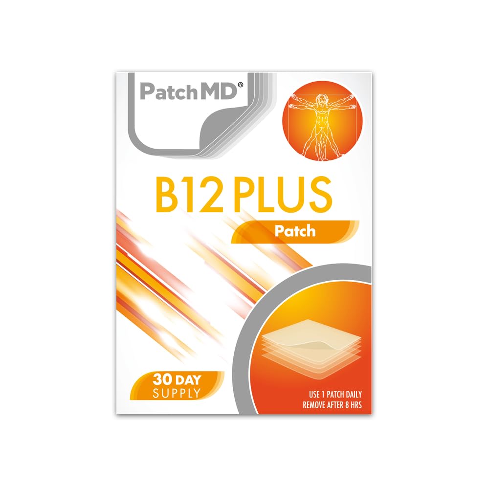 PatchMD B12 Plu - 30 Daily Topical Patches. 100% Natural & Vegan. Allergy & Filler Free. High Absorption More bioavailable. Suitable for Sensitive stomachs & bariatric.