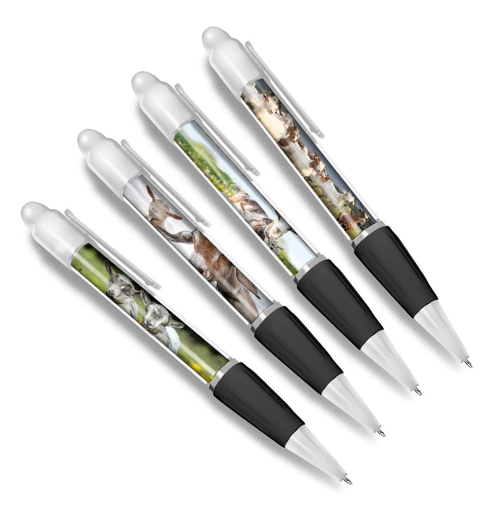 DV DESIGN Set of 4 Goat White Ballpoint Pens - Farm Farmer Kid Wild Goats Floral Animals Friends Boys Girls Men Women Theme Pen #79348