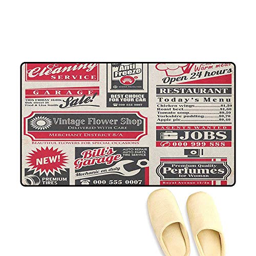 zojihouse Retro Bath Mat 3D Digital Printing Retro Newspaper Magazine Design Outdated Layout Different Topics Title Artwork Size:24"x36" Cream Red Black