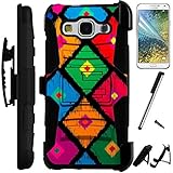 For Samsung Galaxy J7 (Sprint Boost Mobile MetroPCS) Case Armor Hybrid Case Silicone Phone Cover Kick Stand LuxGuard Holster+LCD Screen Protector+Stylus (Colorful Diamond/Black)