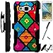 For Samsung Galaxy J7 (Sprint Boost Mobile MetroPCS) Case Armor Hybrid Case Silicone Phone Cover Kick Stand LuxGuard Holster+LCD Screen Protector+Stylus (Colorful Diamond/Black)