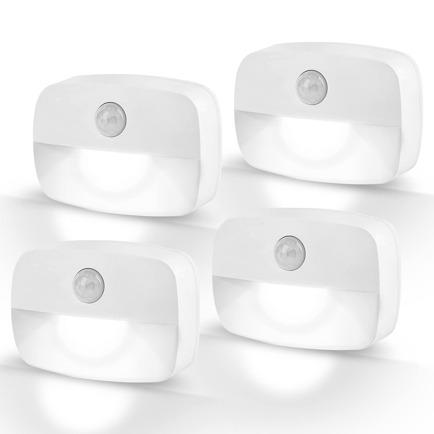 AmmToo Motion Sensor Night Light (4 Pack), Battery Operated LED Stick-On Lights with Auto On/Off, Wireless Indoor Sensor Lights for Stairs, Hallway, Bathroom, Closet, Kitchen, Children's Room