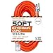 IRON FORGE CABLE 50 Ft Orange Extension Cord - 12/3 SJTW Heavy Duty Lighted Outdoor Extension Cable with 3 Prong Grounded Plug for Safety, 15 AMP - Great for Garden & Major Appliances