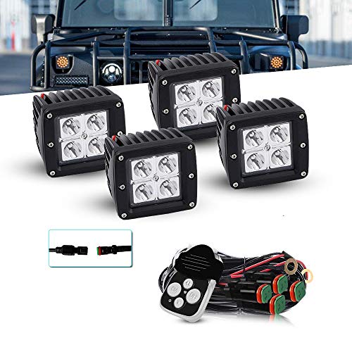 QUAKEWORLD DOT 2X2 3X3inch 16W Led Light Bar Spot Beam Led Driving Light Grill Windshield Bumper Fog Light for Trailer Boat ATV Truck Jeep Wrangler Dodge Chevy RV Ford F150 F250 Tractor Toyota (4Pcs)