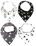 MKONY Baby Bandana Drool Bibs with 2 Snaps,Monochrome Set,4-Pack Soft Absorbent Cotton, Cute Baby Gift for Boys & Girls