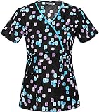 Runway by Cherokee Women's 3665 Mock Wrap Print Scrub Top