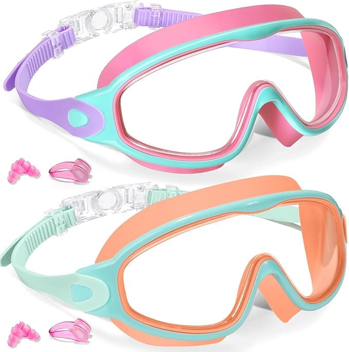 Last Page® 2PCS Swim Goggles for Kids 3-15 Large Frame Anti-Fog/UV Swimming Goggles for Boys Girls Toddler