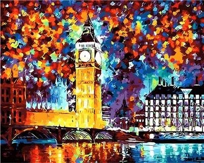 Toria Arts & Crafts DIY Painting by Numbers on canvas with (40x50cm) frame (Big Ben NYE Celebration)