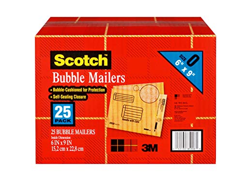 Scotch Bubble Mailer, 6 x 9-Inches, Size #0, 25-Pack