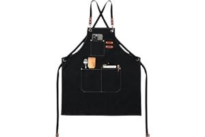 BLIRITEL Canvas Work Apron with Cross Back Straps, Chef Apron for Men Women, Adjustable Utility Apron for Kitchen,Workshop