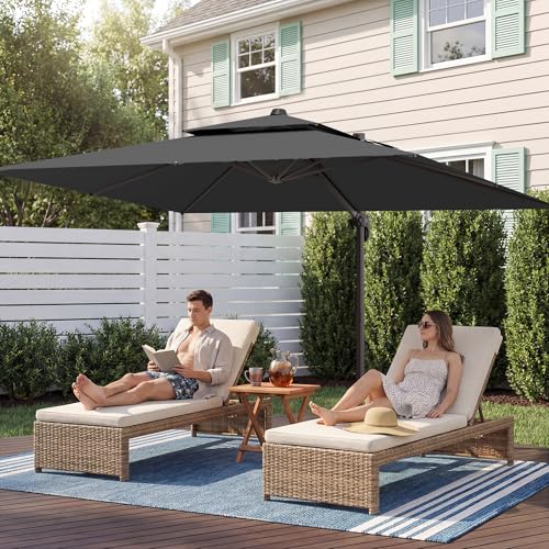 9x12 FT Patio Umbrella with base, Large Cantilever Rectangular Double Top Heavy Duty Offset Umbrellas with 360° Rotation, Outdoor shade for Garden Deck Pool, Gray