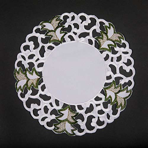 Xia Home Fashions Tannenbaum Embroidered Cutwork Christmas Round Doilies, 12-Inch, Set of 4