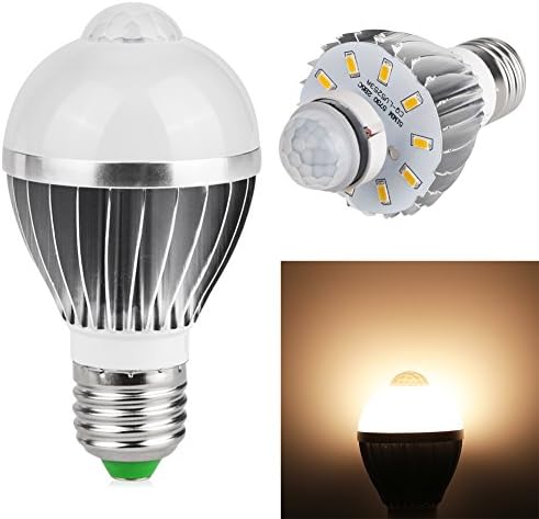 FISHBERG E27 10 Leds PIR Motion Detection Sernsor Led Bulb Infrared Auto Switch Stairs Night Light for Porch Garage Indoor Lobby Carport Hallway Security Decoration (5W Warm White)