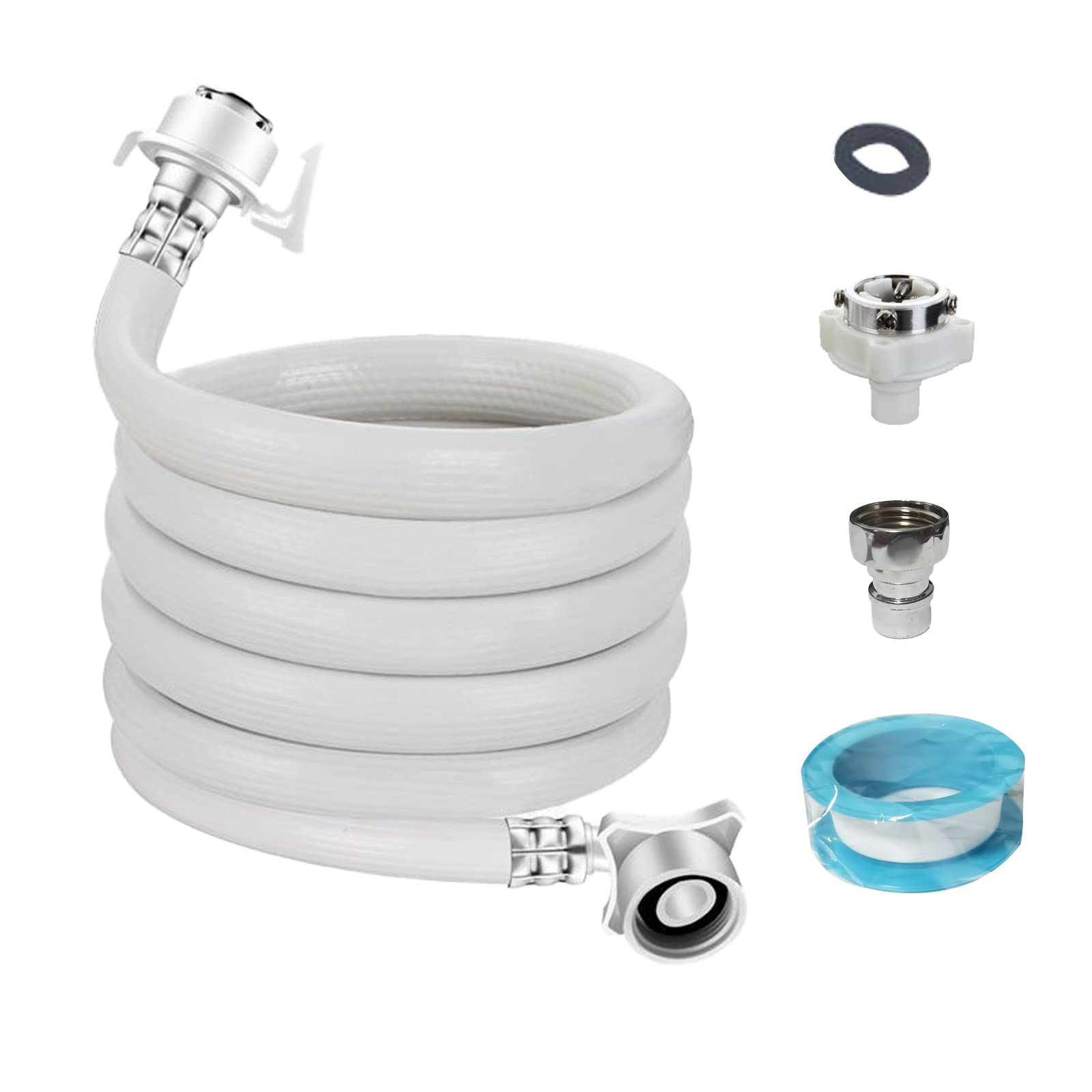 Photo 1 of Washing Machine Inlet Hose, Burst Proof Washing Machine Water Inlet Pipe, Washer Pipe with Connectors, Water Inlet Connection Supply Line, White Long Universal PVC Hose (2 m/ 6.56 ft)