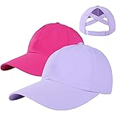JTENGYAO 2 Pack Girls Criss Cross Ponytail Hat Kids Mesh Baseball Cap Lightweight Quick Dry Ponycap Hats Outdoor Sports Hat for Kids 7-12 Purple