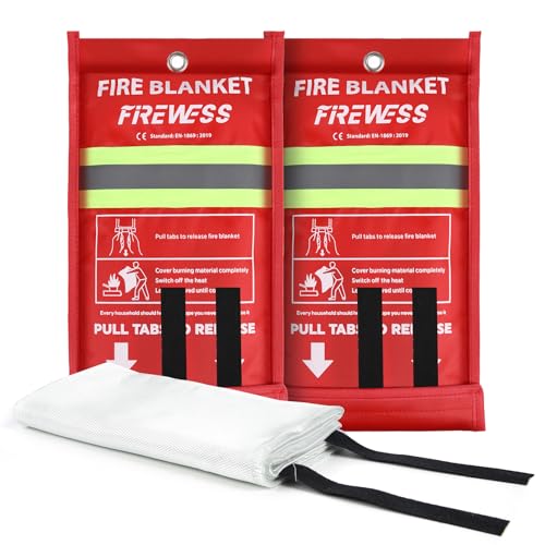 FIREWESS Set of 2 Fire Blankets, 100 x 100 cm Fireproof Blanket for Home Security, Fireproof Protection and Thermal Insulation Fiberglass