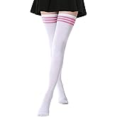 AQOKKA Extra Long Thigh High Socks for Women Striped Over Knee Thigh Socks Long Boot Thigh High Stockings Leg Warmers