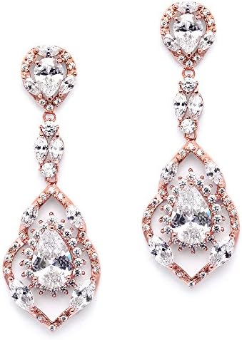 Mariell Gorgeous 14K Rose Gold Plated CZ Chandelier Dangle Wedding Earrings