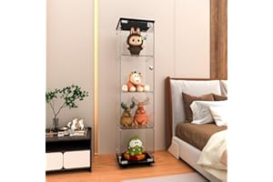 Glass Display Cabinet,Curio Cabinet 4 Shelves with Door, Easy to Install, Glass Display Case, Floor Standing Curio Bookshelf 