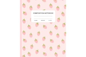 Composition Notebook Wide Ruled: Kawaii Pastel Pink Strawberry Pattern Notebook, Wide Ruled Lined Paper Journal, Cute Aesthet
