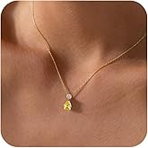 BLUEELM Gold Necklace for Women Trendy 14K Gold Plated Pendant Birthstone Necklace for Women Dainty Non Tarnish Cubic Zirconia Necklaces Waterproof prom Jewelry