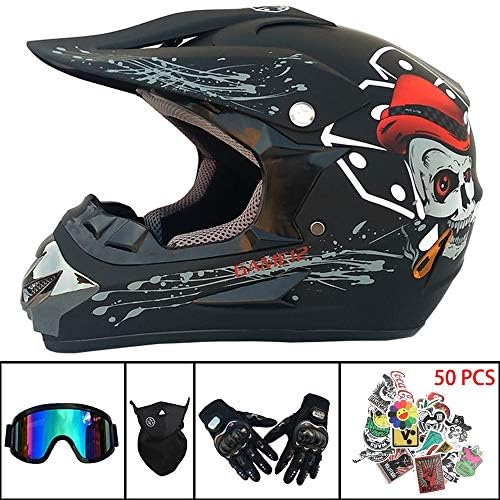 Motocross Helmet Mountain Bike Off Road Motorbike Crash Helmet Full Face Adult Children Kids Helmet D.O.T Certified for ATV/MX/BMX/Enduro/MTB(Gloves,Goggles,Mask,Stickers for Free),B,XL