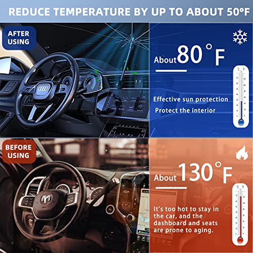 Yibaodan Car Windshield Sun Shade, Umbrella Sun Shade Protect Car from Sun Rays Damage - Blocks UV Rays Heat Keep Vehicle Cool, Fits Most Vans SUVs Truck(57\