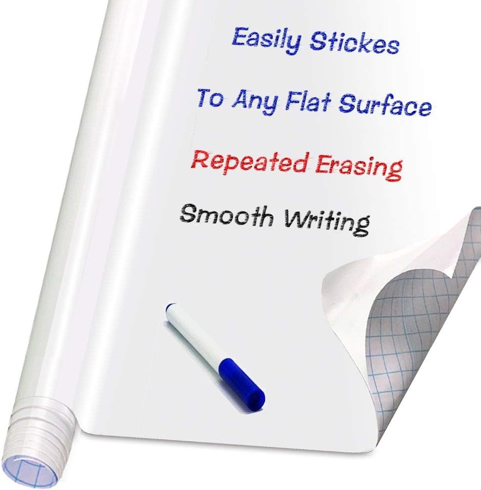 Self Adhesive White Board Paper - Dry Erase Wall Stickers Roll 17.7" x 78.7" Message Board Wallpaper Decal for School/Office/Home/Kid/Art/Decoration
