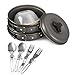 Portable Camping Cookware Mess Kit 12 Piece Backpacking Camp Gear Outdoor Hiking Cooking Utensils Cookset Pot Pan Bowls and Folding Spork Set Bag