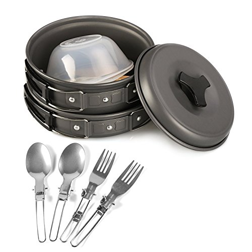 Portable Camping Cookware Mess Kit 12 Piece Backpacking Camp Gear Outdoor Hiking Cooking Utensils Cookset Pot Pan Bowls and Folding Spork Set Bag Portable Camping Cookware Mess Kit 12 Piece Backpacking Camp Gear Outdoor Hiking Cooking Utensils Cookset Pot Pan Bowls and Folding Spork Set Bag