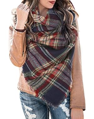 Womens Plaid Blanket Scarf Winter Soft Tassel Scarfs Gorgeous Wrap Shawl By Chuanqi