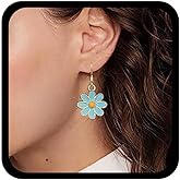 Jugielu Vintage Daisy Flower Drop Earrings White Flower Earrings Enamel Floral Earrings Small Daisy Earrings Sunflower Dangle Earrings Jewelry for Women