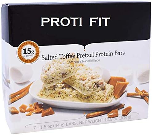 Proti Fit Protein Bar - Salted Toffee Pretzel Bar - 15g - Low Carb - Low Calorie - Weight Loss Snack Bar for Healthy Diets, Hunger Control, Appetite Suppressant,7 Count (1.6 OZ NET Weight 10.9 OZ)