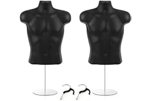 Geetery 2 Pack Male Mannequin Torso Dress Form Mannequin Body T Shirt Display with Stand and Hanging Hook Hollow Back for Counter, Craft Shows, Photos or Design, S-m Size