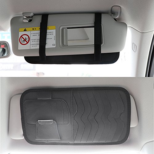 VVHOOY Car Sun Visor Organizer,Multi Function CD DVD Disk Glasses Card Pen Receipt Document Organizer Holder with 8CD Slots Storage Pouch(Black)