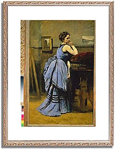 Amazon Co Jp カミーユ コロー 青い服の婦人 青衣の女 The Woman In Blue 1874 インテリア アート 絵画 プリント 額装作品 フレーム 装飾 銀 サイズ M 306mm X 397mm ホーム キッチン