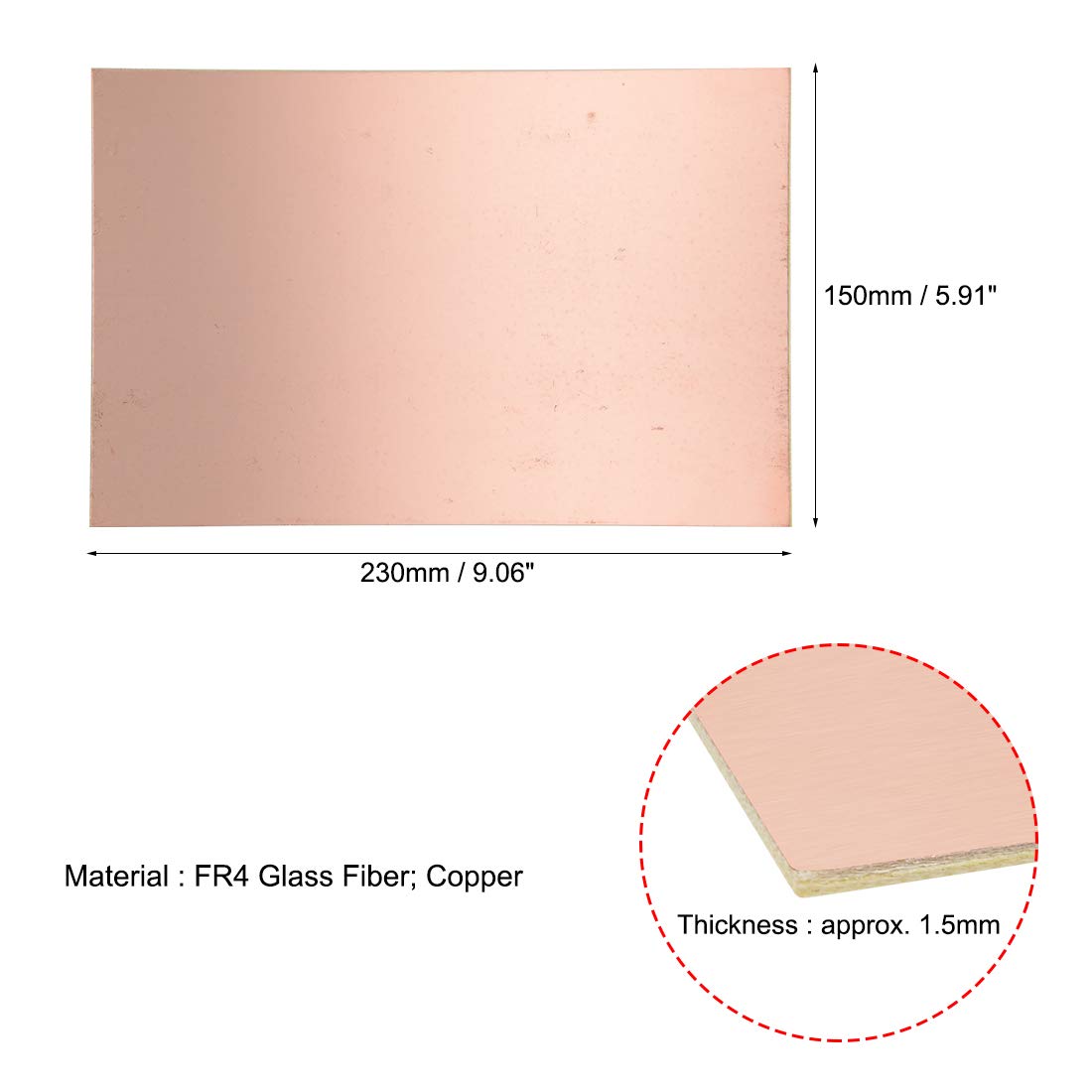 sourcing map Single-Sided Copper Clad Laminate PCB Circuit Board, FR4 230x150mm 9.06x5.91 inch, 1.5mm Thickness DIY Prototyping PCB Board, Name Board, 5pcs - Image 4