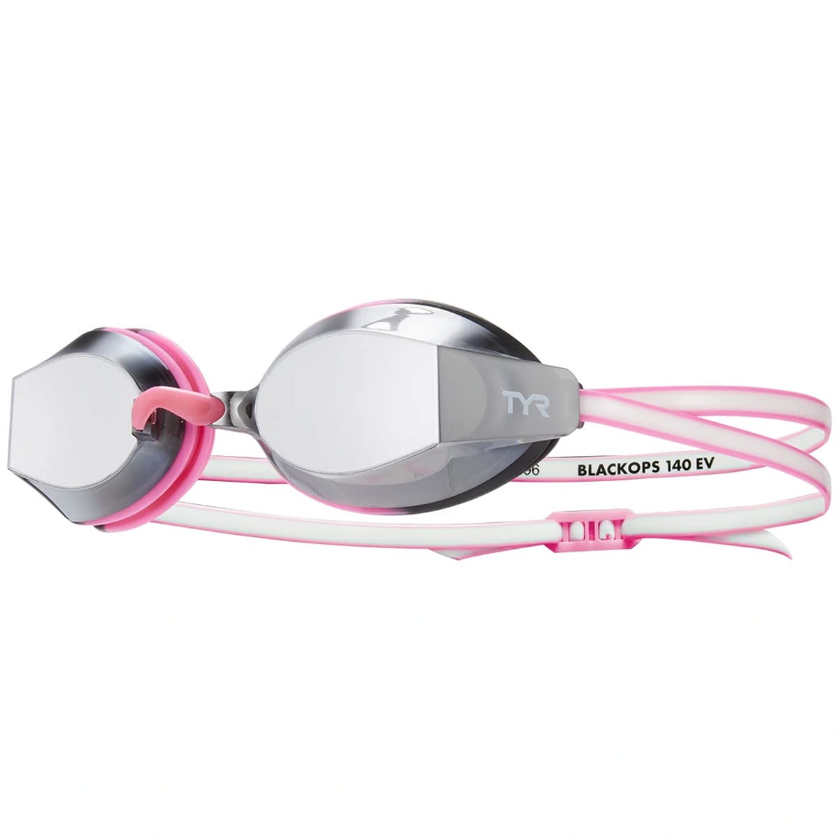 Photo 1 of TYR Black Ops 140 EV Racing Mirrored Swim Goggles Women's Fit, Silver/Pink