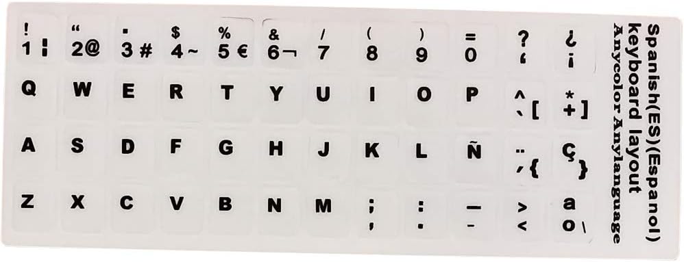 Keyboard Stickers, Black Letters with White Background, for all Laptops Desktop Computer's Keyboard (Spanish_White)