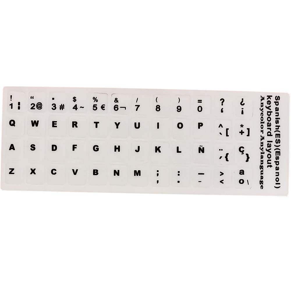 Keyboard Stickers, Black Letters with White Background, for all Laptops Desktop Computer's Keyboard (Spanish_White)