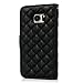 (NOT S7 Edge) Galaxy S7 Case, S7 Case Wallet Black Leather Flip Cover Kickstand Cover Card Holder Wrist Strip Bling Camellia Flower Pendant Magnetic Clip Design Bumper Cover Skin for Samsung Galaxy S7