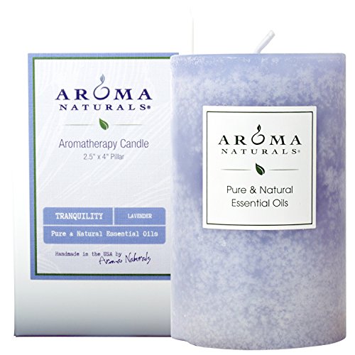 Aroma Naturals Essential Oil Tranquility Pillar Candle, 2.5″ x 4″, Lavender, 11 Ounce