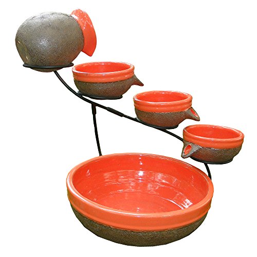 Smart Solar 23964R01 Ceramic Solar Cascade Fountain with Tangerine and Rustic Brown Finish, Powered By An Included Solar Panel That Operates An Integral Low Voltage Pump With Filter