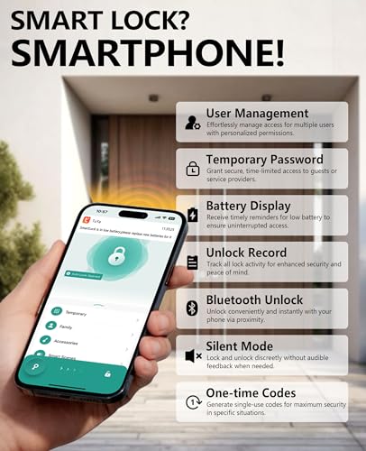 Amerdeco Smart Fingerprint Door Lock, Biometric Keyless Entry Door Lock with APP - Cards - Backup Key - Fingerprints - Codes for Bedroom Hotel Office Apartment and More(Black)